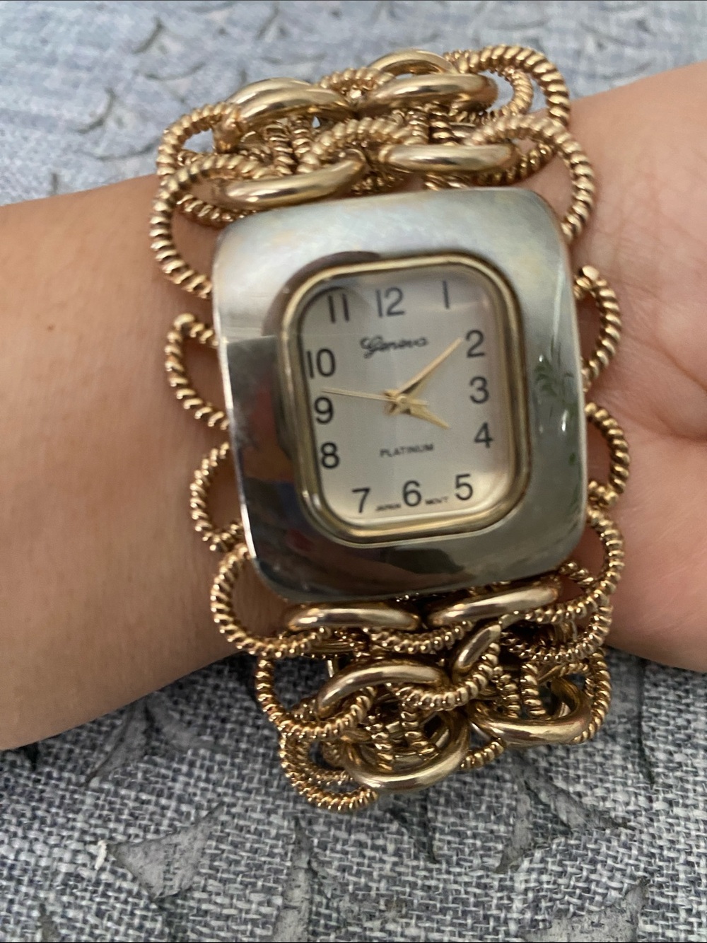 Geneva Gold-Tone Braided Chain Bracelet Watch with Silver Dial